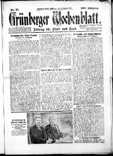 Grünberger Wochenblatt: Zeitung für Stadt und Land, No. 21. (25. Januar 1928)