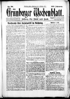 Grünberger Wochenblatt: Zeitung für Stadt und Land, No. 38. (14. Februar 1928)