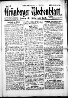 Grünberger Wochenblatt: Zeitung für Stadt und Land, No. 52. (1. März 1928)