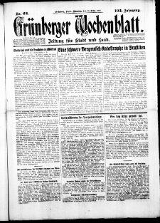 Grünberger Wochenblatt: Zeitung für Stadt und Land, No. 62. (13. März 1928)