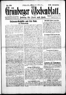 Grünberger Wochenblatt: Zeitung für Stadt und Land, No. 63. (14. März 1928)