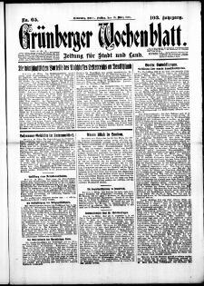 Grünberger Wochenblatt: Zeitung für Stadt und Land, No. 65. (16. März 1928)