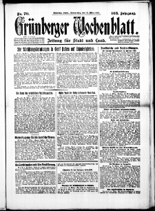 Grünberger Wochenblatt: Zeitung für Stadt und Land, No. 70. (22. März 1928)