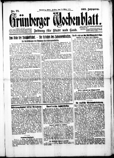 Grünberger Wochenblatt: Zeitung für Stadt und Land, No. 71. (23. März 1928)