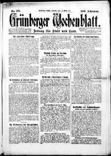 Grünberger Wochenblatt: Zeitung für Stadt und Land, No. 73. (25. März 1928)