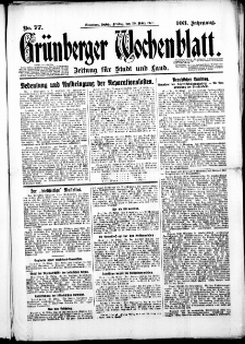 Grünberger Wochenblatt: Zeitung für Stadt und Land, No. 77. (30. März 1928)