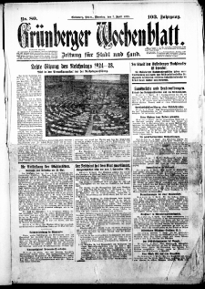 Grünberger Wochenblatt: Zeitung für Stadt und Land, No. 80. (3. April 1928)