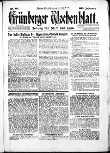 Grünberger Wochenblatt: Zeitung für Stadt und Land, No. 82. (5. April 1928)