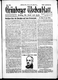 Grünberger Wochenblatt: Zeitung für Stadt und Land, No. 84. (8. April 1928)