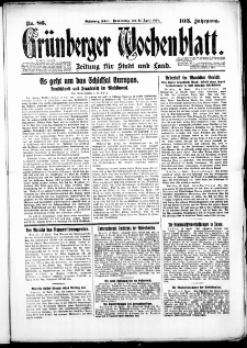 Grünberger Wochenblatt: Zeitung für Stadt und Land, No. 86. (12. April 1928)