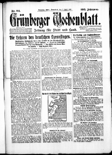 Grünberger Wochenblatt: Zeitung für Stadt und Land, No. 94. (21. April 1928)