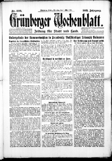 Grünberger Wochenblatt: Zeitung für Stadt und Land, No. 102. (1. Mai 1928)