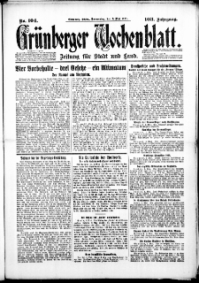 Grünberger Wochenblatt: Zeitung für Stadt und Land, No. 104. (3. Mai 1928)