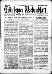 Grünberger Wochenblatt: Zeitung für Stadt und Land, No. 105. (4. Mai 1928)