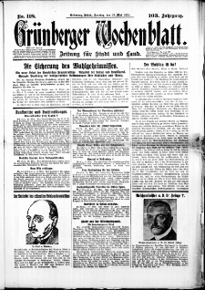 Grünberger Wochenblatt: Zeitung für Stadt und Land, No. 118. (20. Mai 1928)