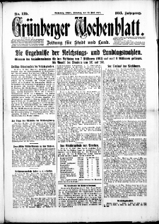 Grünberger Wochenblatt: Zeitung für Stadt und Land, No. 119. (22. Mai 1928)