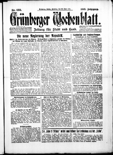 Grünberger Wochenblatt: Zeitung für Stadt und Land, No. 135. (10. Juni 1928)