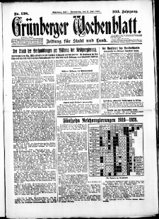 Grünberger Wochenblatt: Zeitung für Stadt und Land, No. 138. (14. Juni 1928)