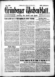 Grünberger Wochenblatt: Zeitung für Stadt und Land, No. 139. (15. Juni 1928)