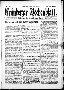 Grünberger Wochenblatt: Zeitung für Stadt und Land, No. 147. (24. Juni 1928)
