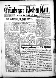 Grünberger Wochenblatt: Zeitung für Stadt und Land, No. 149. (27. Juni 1928)