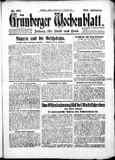 Grünberger Wochenblatt: Zeitung für Stadt und Land, No. 181. (3. August 1928)