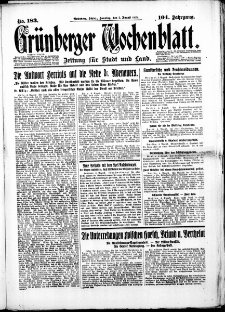 Grünberger Wochenblatt: Zeitung für Stadt und Land, No. 183. (5. August 1928)