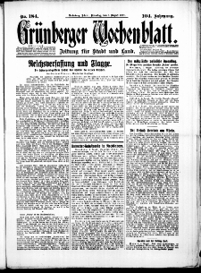Grünberger Wochenblatt: Zeitung für Stadt und Land, No. 184. (7. August 1928)