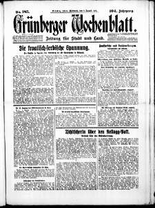 Grünberger Wochenblatt: Zeitung für Stadt und Land, No. 185. (8. August 1928)