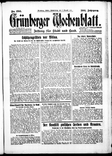 Grünberger Wochenblatt: Zeitung für Stadt und Land, No. 186. (9. August 1928)