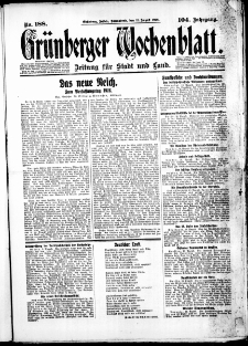 Grünberger Wochenblatt: Zeitung für Stadt und Land, No. 188. (11. August 1928)