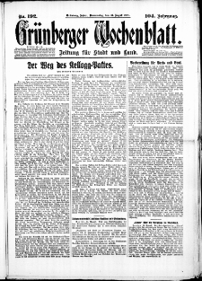 Grünberger Wochenblatt: Zeitung für Stadt und Land, No. 192. (16. August 1928)