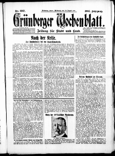 Grünberger Wochenblatt: Zeitung für Stadt und Land, No. 197. (22. August 1928)