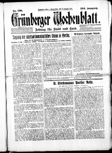 Grünberger Wochenblatt: Zeitung für Stadt und Land, No. 198. (23. August 1928)