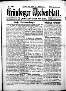 Grünberger Wochenblatt: Zeitung für Stadt und Land, No. 208. (4. September 1928)