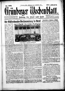 Grünberger Wochenblatt: Zeitung für Stadt und Land, No. 209. (5. September 1928)