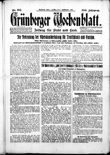 Grünberger Wochenblatt: Zeitung für Stadt und Land, No. 211. (7. September 1928)