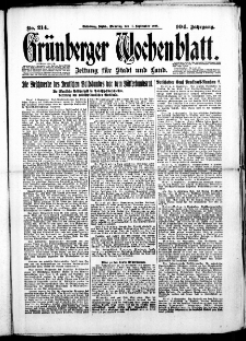 Grünberger Wochenblatt: Zeitung für Stadt und Land, No. 214. (11. September 1928)