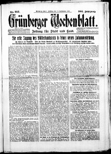 Grünberger Wochenblatt: Zeitung für Stadt und Land, No. 217. (14. September 1928)