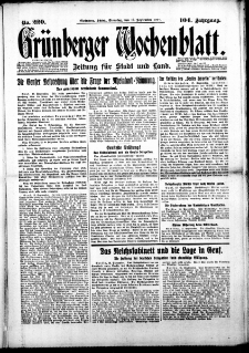 Grünberger Wochenblatt: Zeitung für Stadt und Land, No. 220. (18. September 1928)