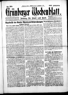 Grünberger Wochenblatt: Zeitung für Stadt und Land, No. 221. (19. September 1928)