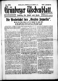Grünberger Wochenblatt: Zeitung für Stadt und Land, No. 222. (20. September 1928)