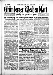 Grünberger Wochenblatt: Zeitung für Stadt und Land, No. 226. (25. September 1928)