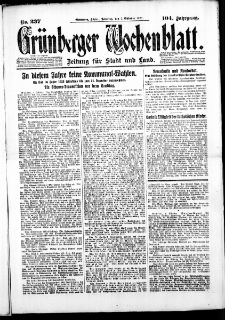 Grünberger Wochenblatt: Zeitung für Stadt und Land, No. 237. (7. Oktober 1928)