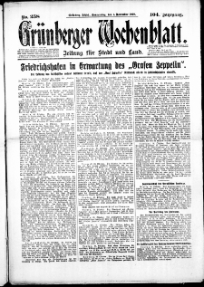 Grünberger Wochenblatt: Zeitung für Stadt und Land, No. 258. (1. November 1928)