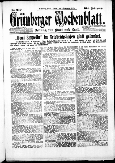 Grünberger Wochenblatt: Zeitung für Stadt und Land, No. 259. (2. November 1928)