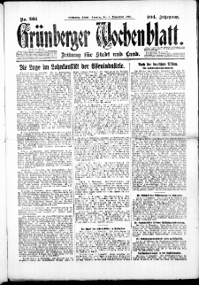 Grünberger Wochenblatt: Zeitung für Stadt und Land, No. 261. (4. November 1928)