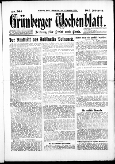Grünberger Wochenblatt: Zeitung für Stadt und Land, No. 264. (8. November 1928)