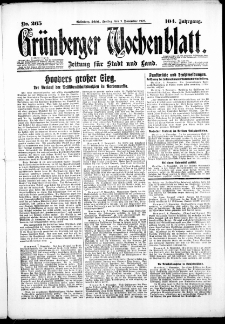 Grünberger Wochenblatt: Zeitung für Stadt und Land, No. 265. (9. November 1928)