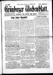 Grünberger Wochenblatt: Zeitung für Stadt und Land, No. 266. (10. November 1928)